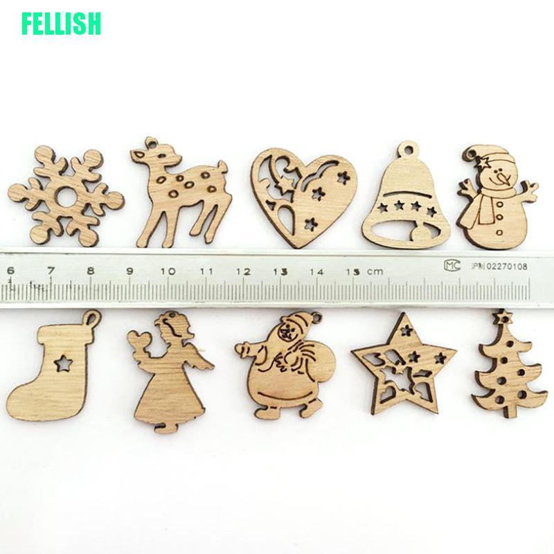 Bộ 50 Miếng Gỗ Trang Trí Giáng Sinh Hình Ông Già Noel / Tuần Lộc/ Cây Thông