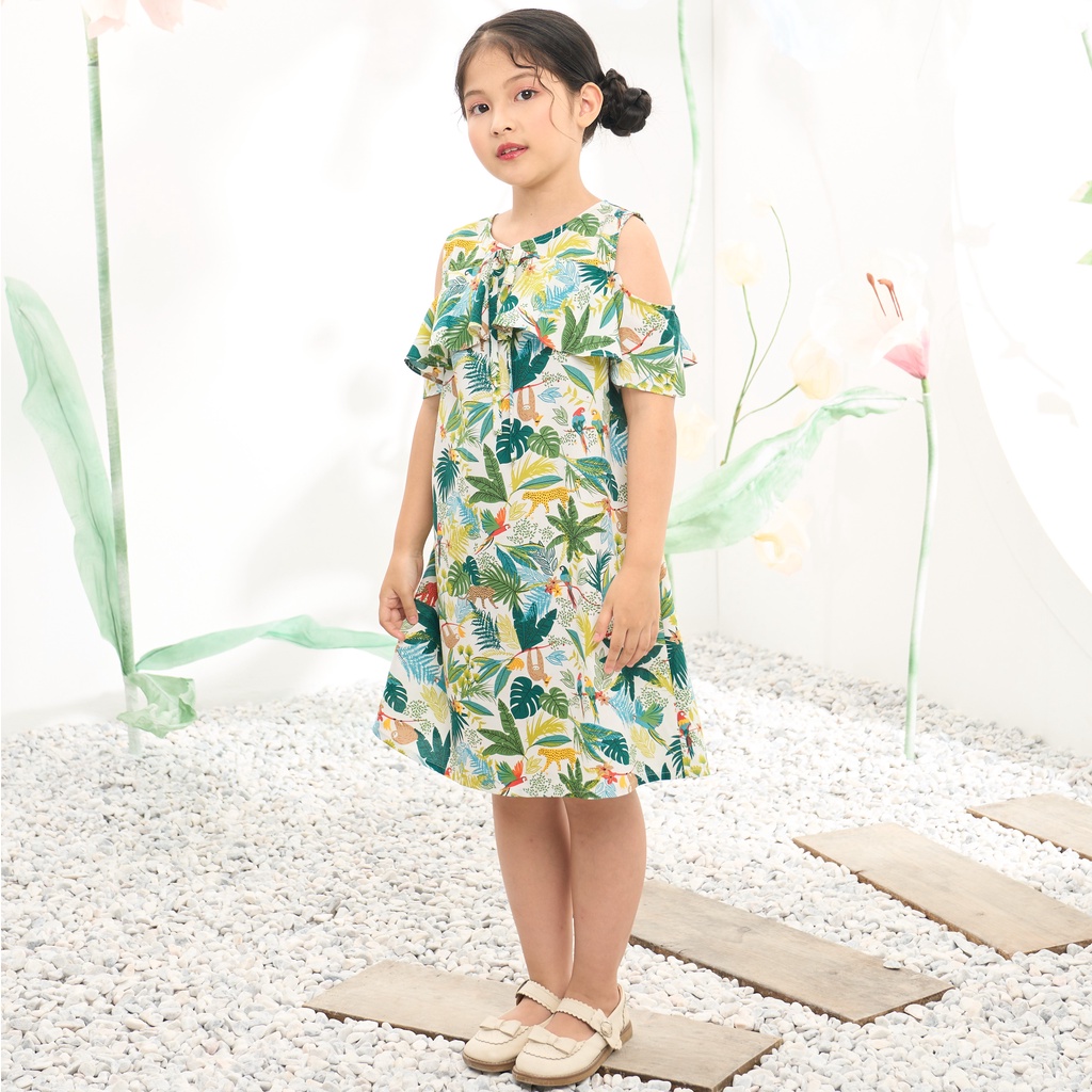 Váy đầm họa tiết cho bé gái mùa hè Econice EcoV31, trẻ em size 3-12 tuổi