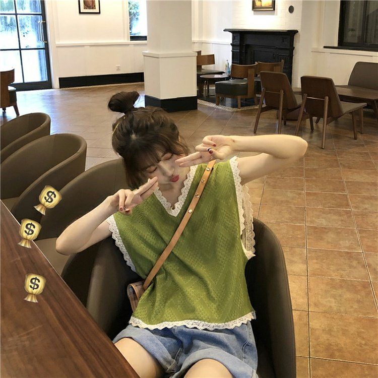 Áo Gile không tay cổ chữ V phong cách Hàn Quốc dành cho nữ