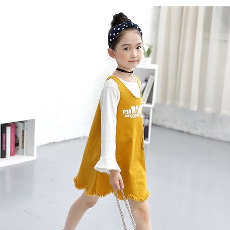 Set váy yếm bé gái chất thô đẹp tặng kèm áo trắng lỡ tay size 17-35kg [SV18]