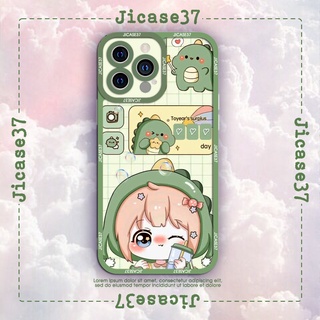 Ốp lưng iphone và samsung xiaomi oppo cạnh vuông Jicase Cute girl tone xanh lá 