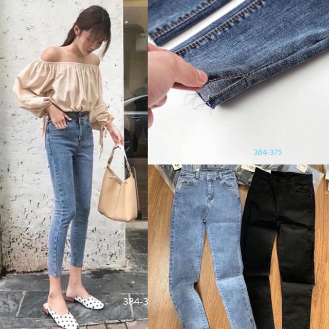 bán sỉ quần jeans bò xẻ gấu 2 màu