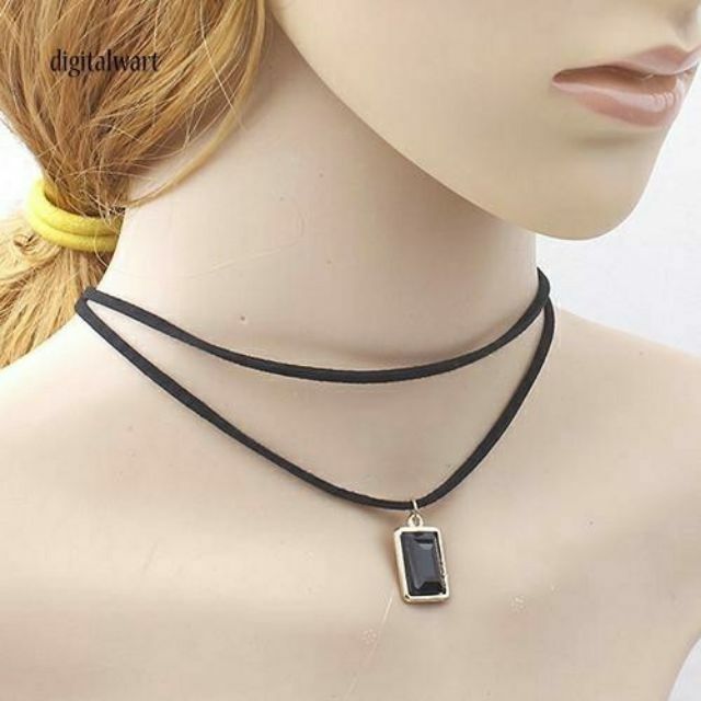 Vòng cổ 2 tầng đính đâ mặt chữ nhật