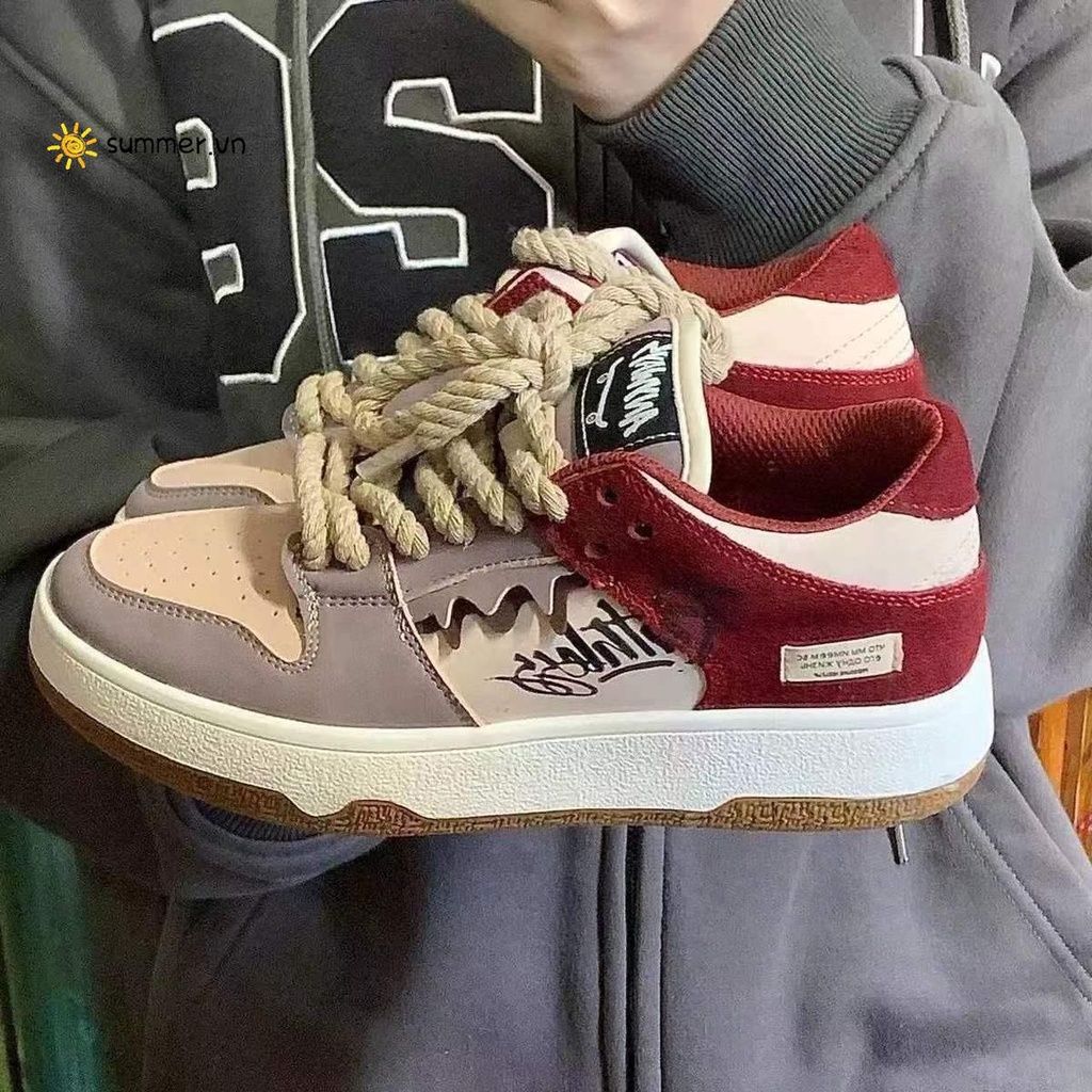 Giày Thể Thao Buộc Dây Gai Dầu Họa Tiết Graffiti Phong Cách Mới 2022