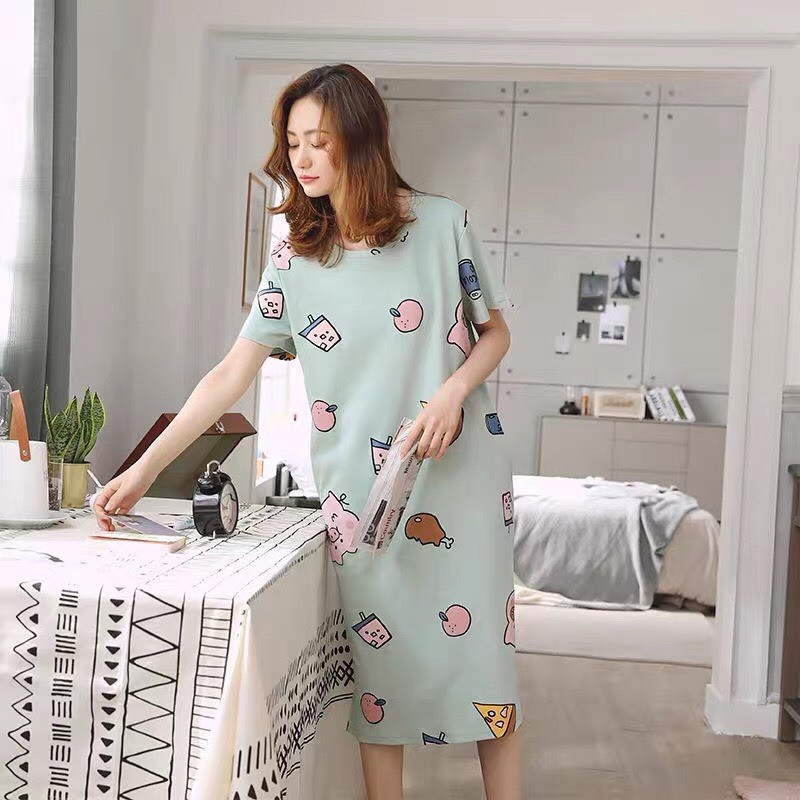 [HÀNG QUẢNG CHÂU] Váy Ngủ Hoạt Hình Cute  Đầm Ngủ Suông Chất Cotton Mềm Mát  Mẫu 2021 | BigBuy360 - bigbuy360.vn