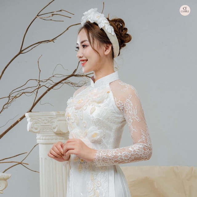 Mấn ren đính hoa lá , mấn cô dâu