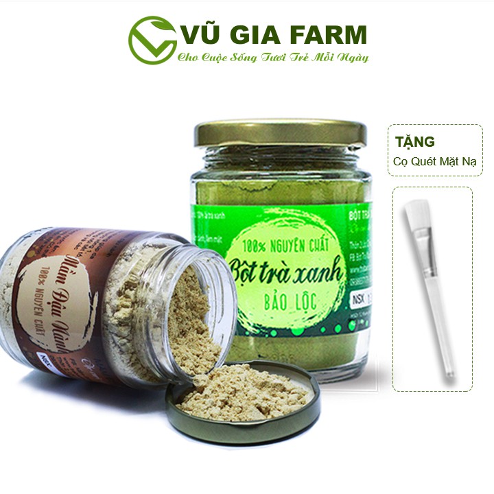 Combo Bột Trà Xanh + Mầm Đậu Nành - Nguyên Chất Vũ Gia (100g/hũ)  + Tặng Cọ Quét