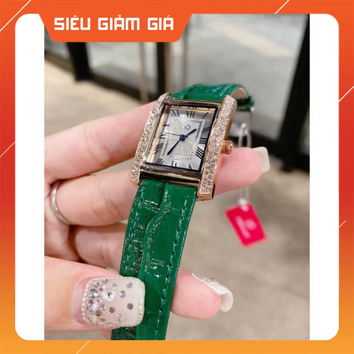 Đồng hồ nữ thời trang GQ dây da mặt vuông viền đính đá sang trọng quí phái - Tặng kèm hộp và Pin - KÉT Shop