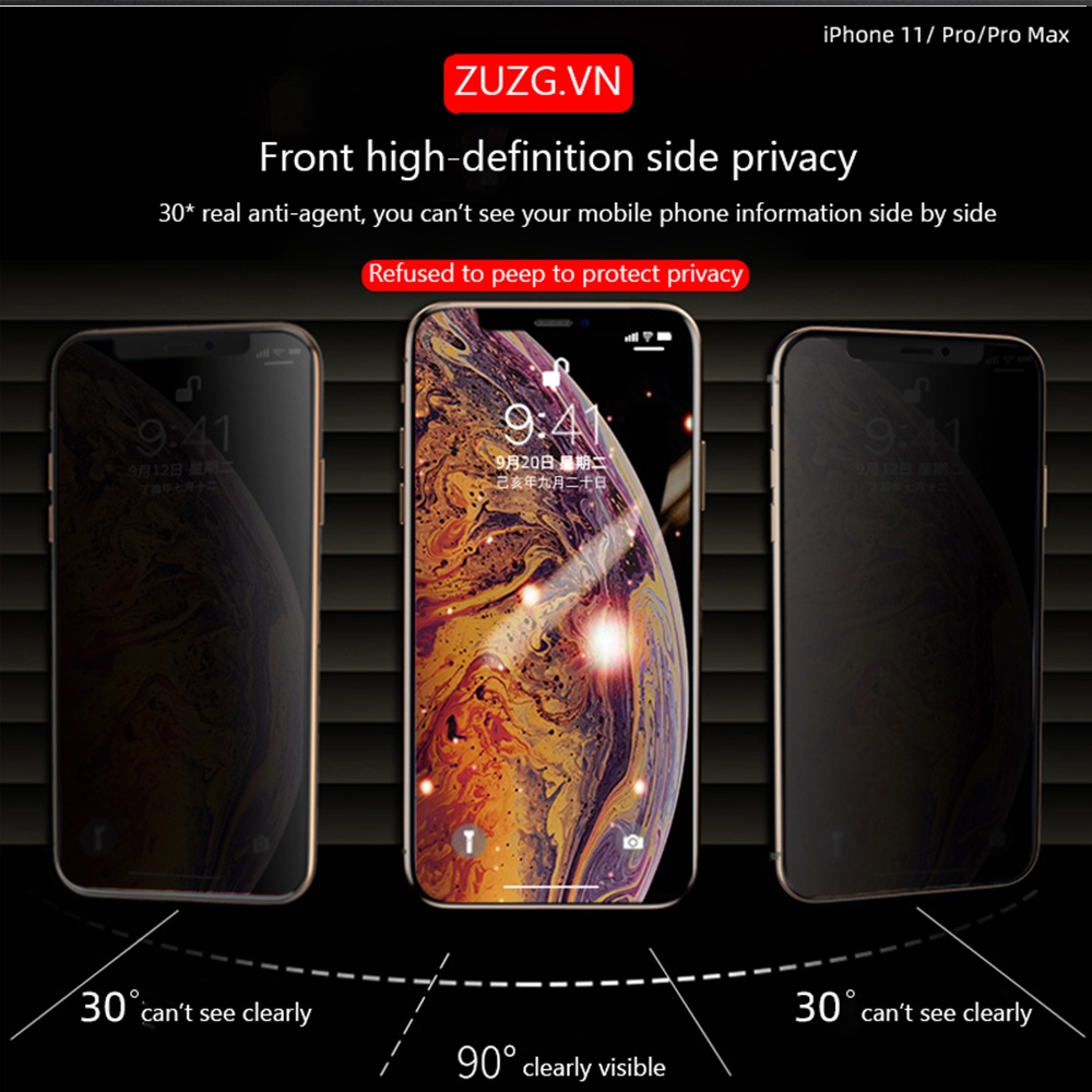 Kính cường lực iphone chống nhìn trộm full màn hình chính hãng ZUZG CNTX