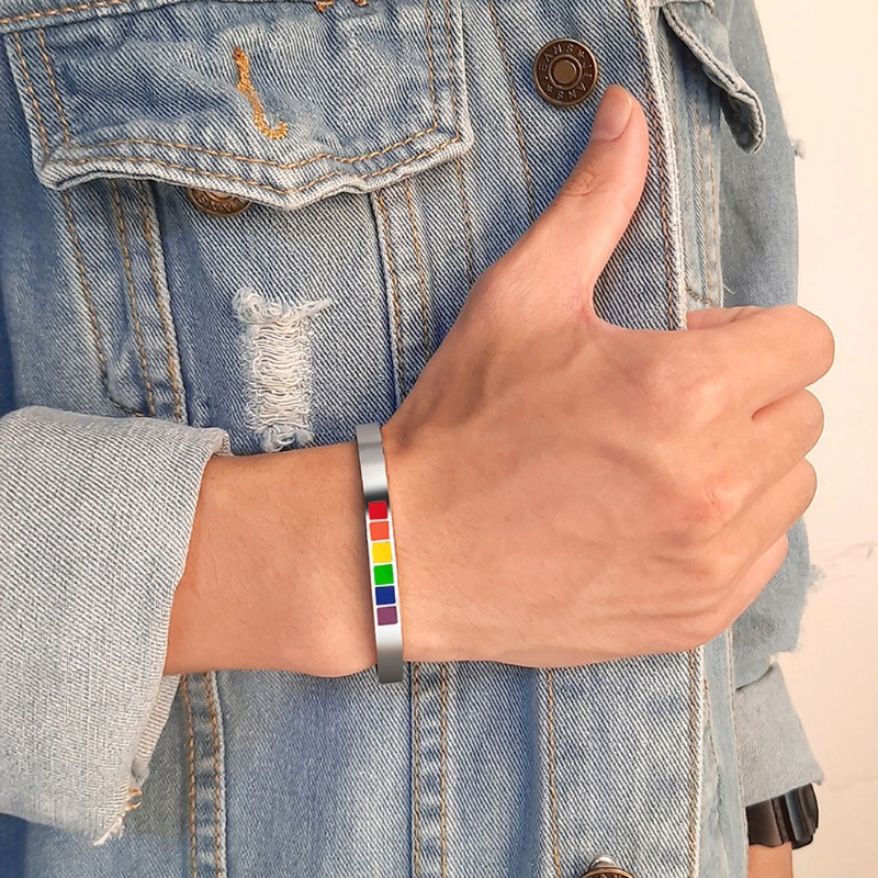 Vòng tay cầu vồng 6mm tự hào LGBT đồng tính nữ &amp; đồng tính nam bằng inox thời trang
