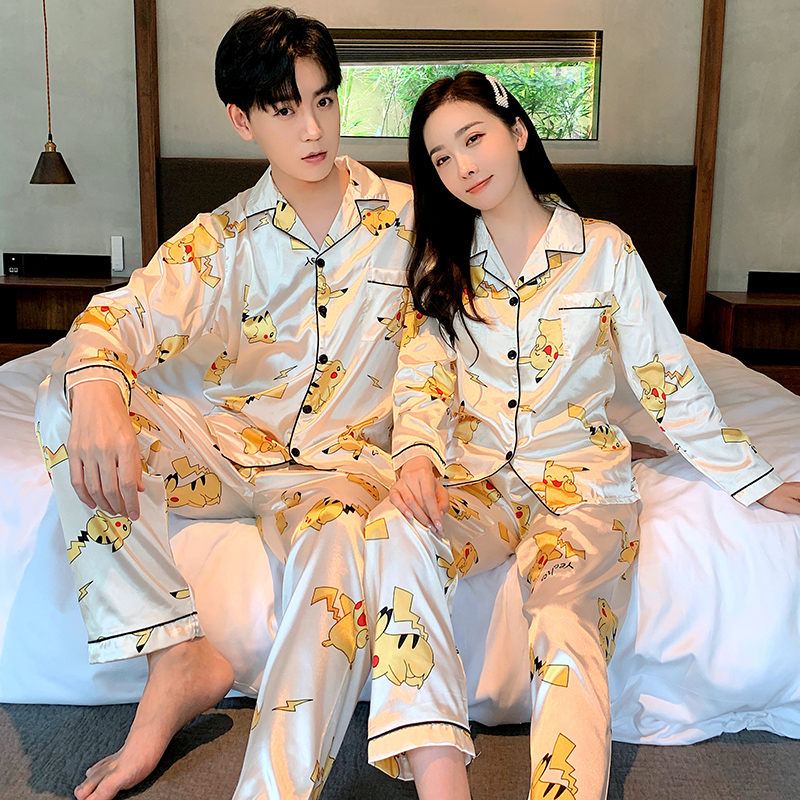 Bộ Đồ Ngủ Tay Dài In Hình Pikachu Dễ Thương Cho Cặp Đôi