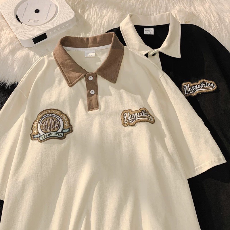 Áo polo dáng rộng áo thun tay lỡ kiểu dang unisex chất liệu cotton