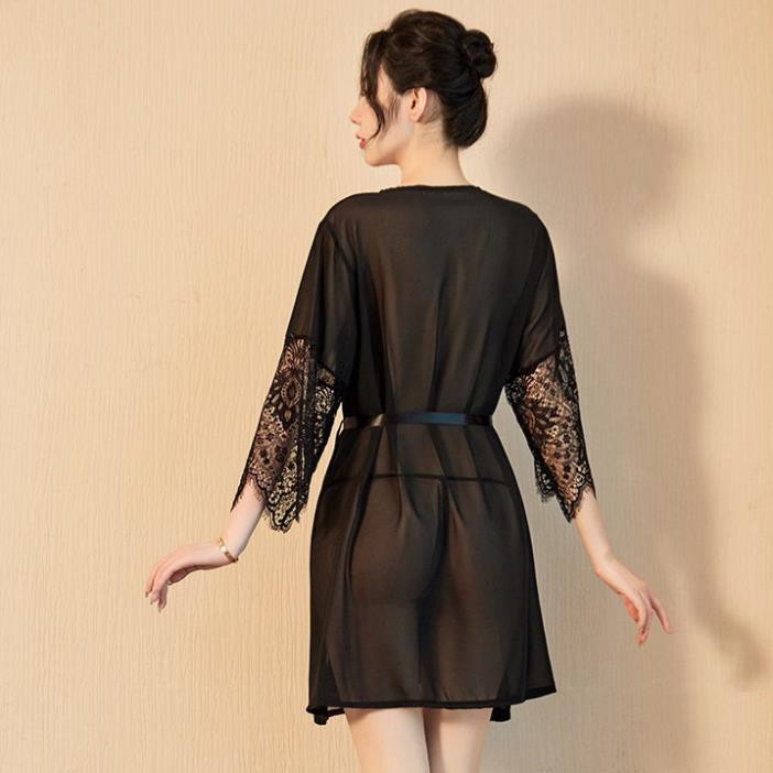 Áo choàng kimono xuyên thấu gợi cảm phối ren sang trọng | BigBuy360 - bigbuy360.vn