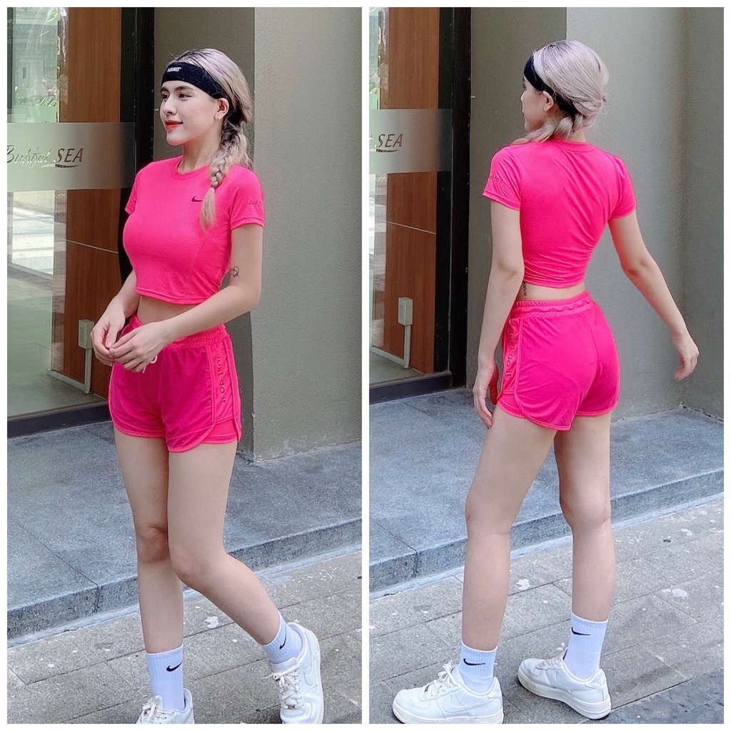Set Bộ Aó croptop, Quần Đùi 2 Lớp Nữ Tập Yoga, Gym, Aerobic Thể Thao Bin Sports BN018