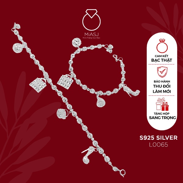 Lắc tay lắc bi nữ Bạc Ý S950 MiASJ kèm phụ kiện charm dễ thương L0065
