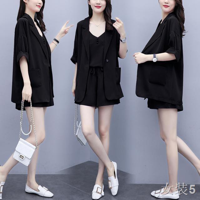 Bộ đồ mùa hè mới phù hợp nữ 2021 áo khoác vest size lớn Quần sooc dành cho người béo, ba mảnh tôn dáng và giảm