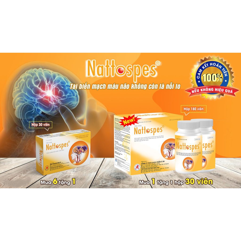 &lt;TẶNG NGAY 1 HỘP 30 VIÊN&gt; NATTOSPES - HỘP 180 VIÊN - HỖ TRỢ GIẢM NGUY CƠ TAI BIẾN MẠCH MÁU NÃO, LÀM TAN CỤC MÁU ĐÔNG