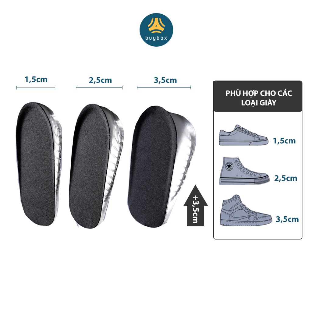 Lót độn đế giày silicone nguyên khối trong suốt, mềm dẻo, chống thốn, tăng 1.5cm, 2.5cm, 3.5cm - buybox - BBPK217
