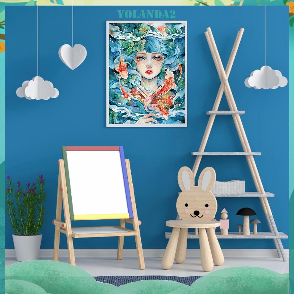 Bộ Tranh Đính Đá 5D DIY Hình Cô Gái Cá Koi Dùng Trang Trí Tường