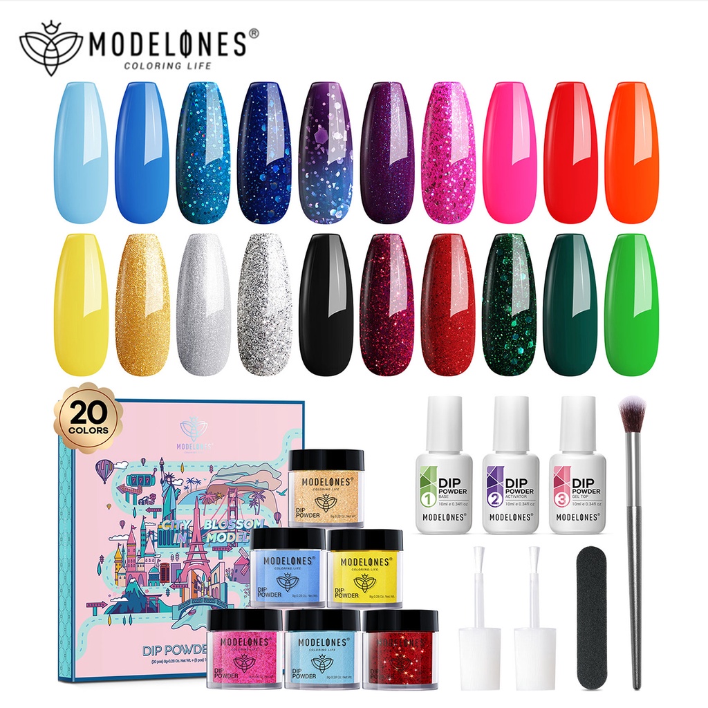 Set 20 lọ bột nhúng móng tay MODELONES