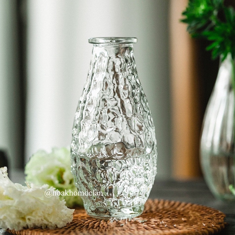 Lọ Bình thuỷ tinh mini cao cấp có vân trong suốt cắm hoa khô hoa lụa trang trí nhà cửa