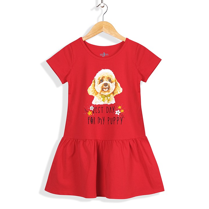 Váy Bé Gái Ngắn Tay In Poodle Dễ Thương 14-38 kg - MEEJENA - 100% Cotton - 1840