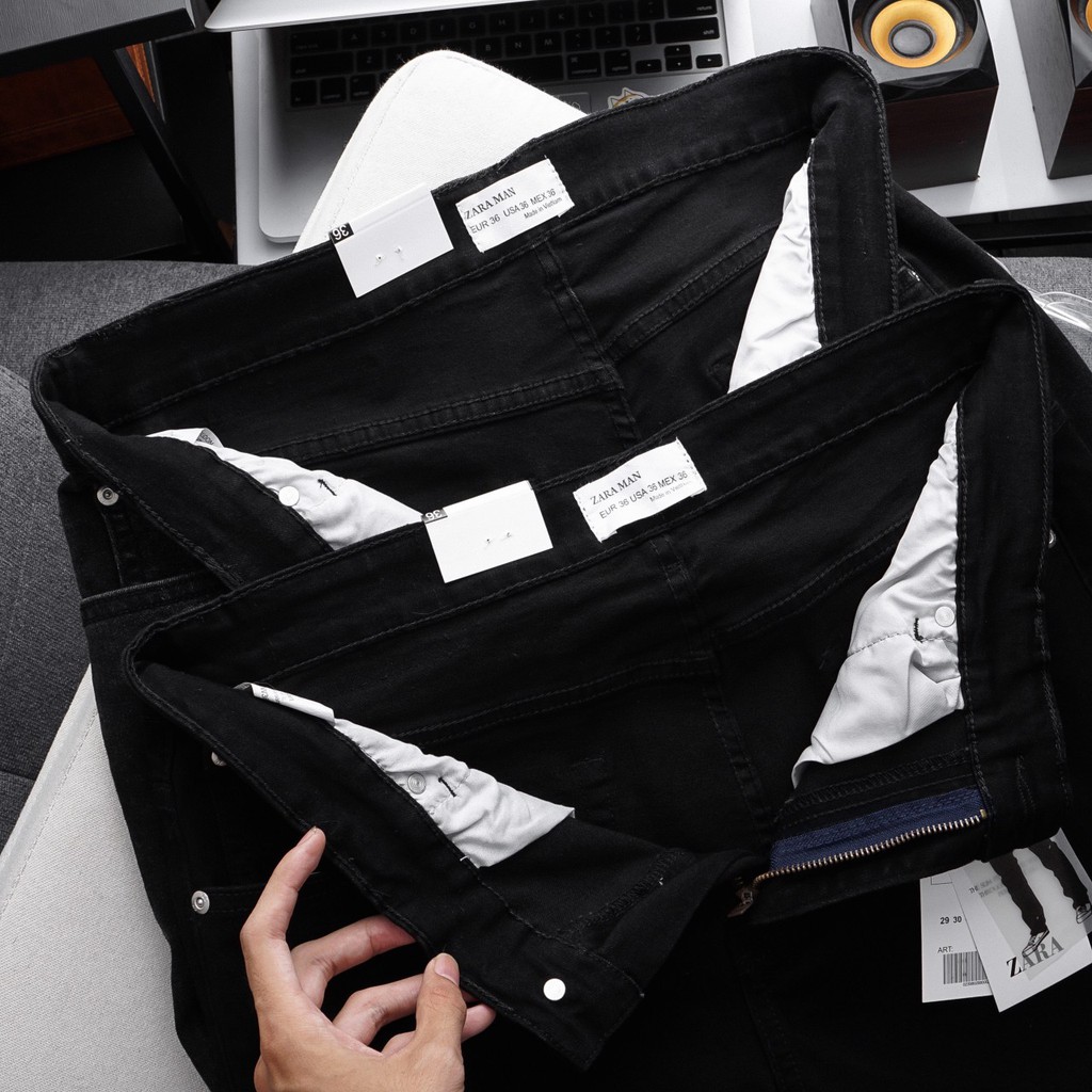 [bigsize &lt; 130kg] quần jean nam rách 2 gối bigsize màu đen ống đứng mã 06