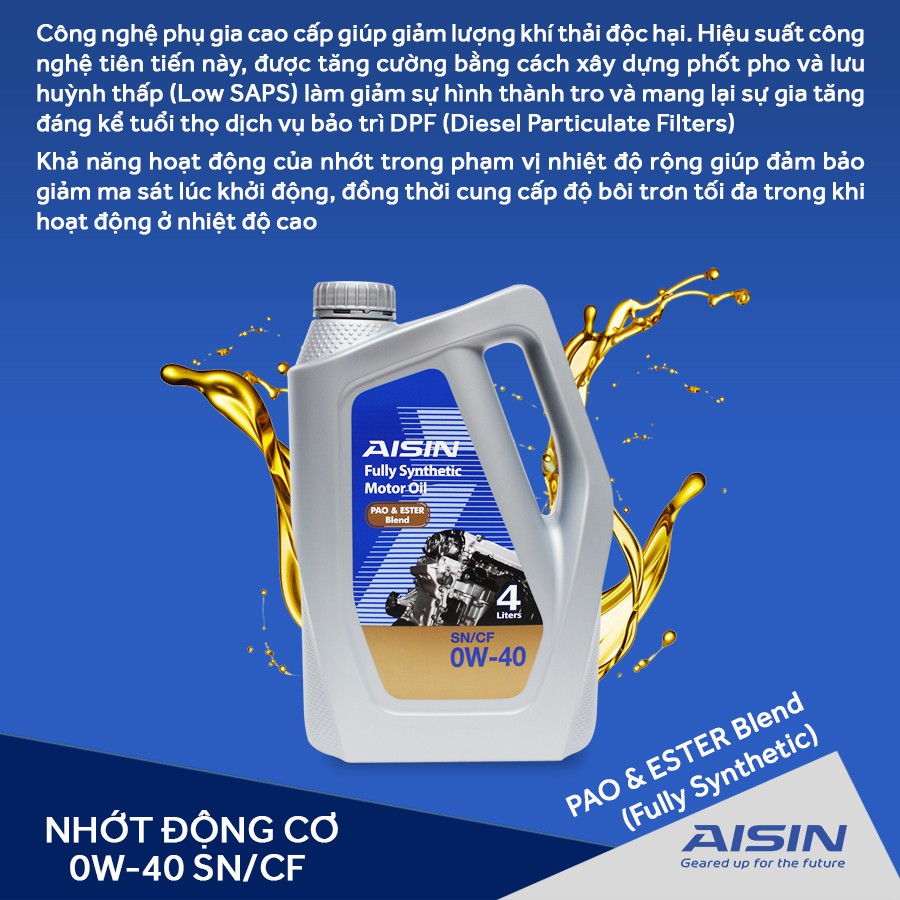 Nhớt Động Cơ AISIN ESEN0044P 0W40 SN / CF Pao &amp; Ester Blend 4L
