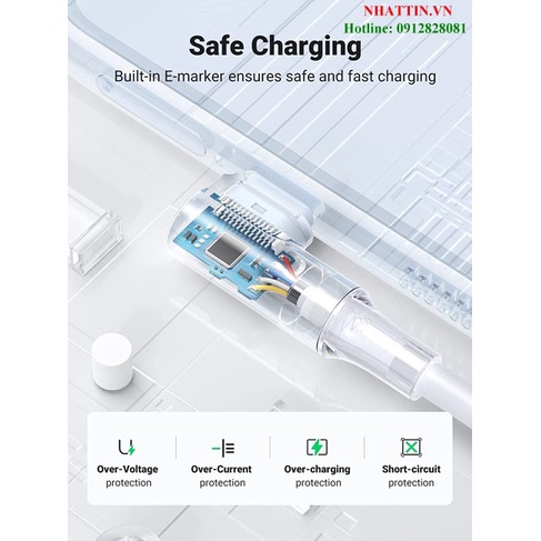 Cáp dữ liệu, sạc nhanh 100W USB 2.0 Type-C to Type-C bẻ góc 2 đầu 90 độ L dài 1M Ugreen 70696 cao cấp