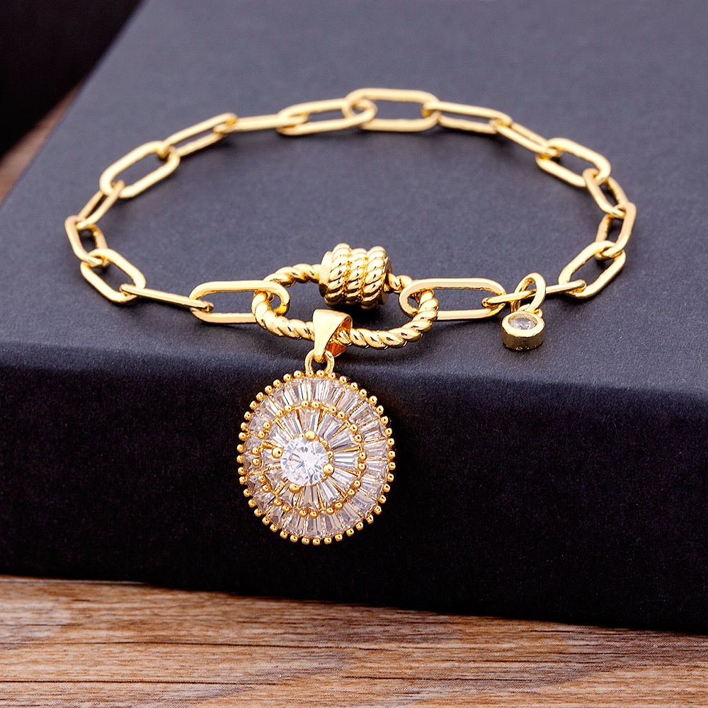 Vòng Tay Dây Xích Bằng Đồng 6 Kiểu Đính Đá Zircon Mặt Trăng Ngôi Sao Sang Trọng Chất Lượng Cao Cho Nam Nữ