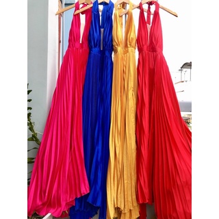 maxi lụa dập ly siêu xoè xẻ tà nhiều màu