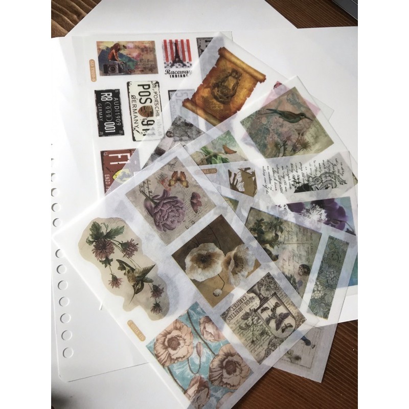 Bộ 6 tấm sticker vintage hình dán dễ thương trang trí sổ tay cute, Nhật ký, Bullet Journal chất liệu washi