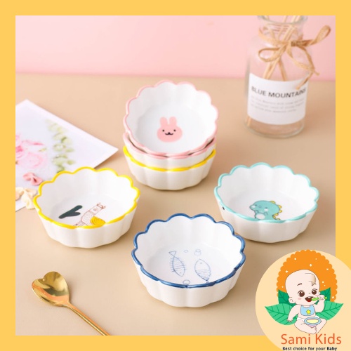 Đĩa sứ có viền sóng dễ thương dành cho bé ăn dặm, bát đĩa gốm sứ SAMI KIDS