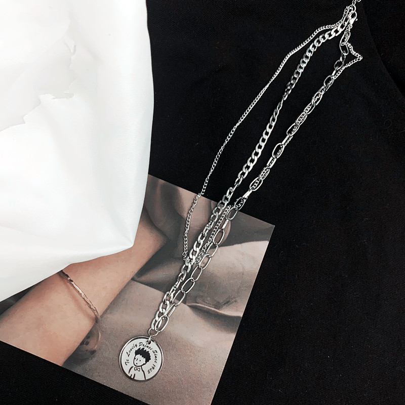 【Follow our shop-10K minus 5K】 Hip Hop Little Prince Pendant Double Titanium Steel Necklace