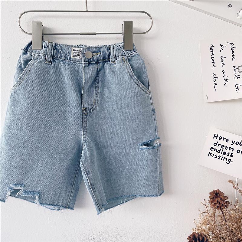 Quần Short Denim Rách Dáng Suông Thoáng Khí Thời Trang Mùa Hè Phong Cách Hàn Quốc Mới Cho Bé Gái 0312