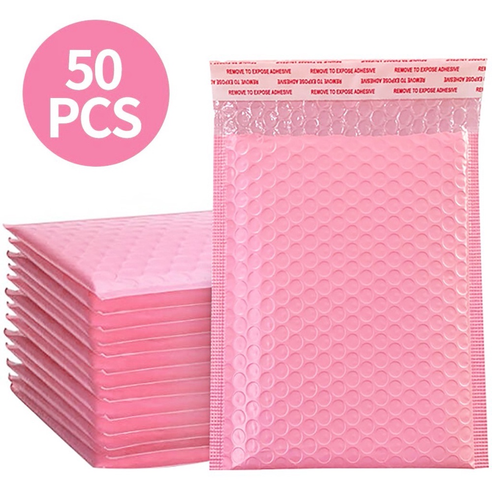 Set 50 Túi Đựng Thư Bằng Poly Màu Hồng Chống Nước Tiện Dụng