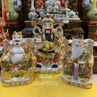 Tượng thần tài thổ địa, Tượng thần tiền, quan thần lộc chất liệu gốm sứ vẽ gấm cao cấp