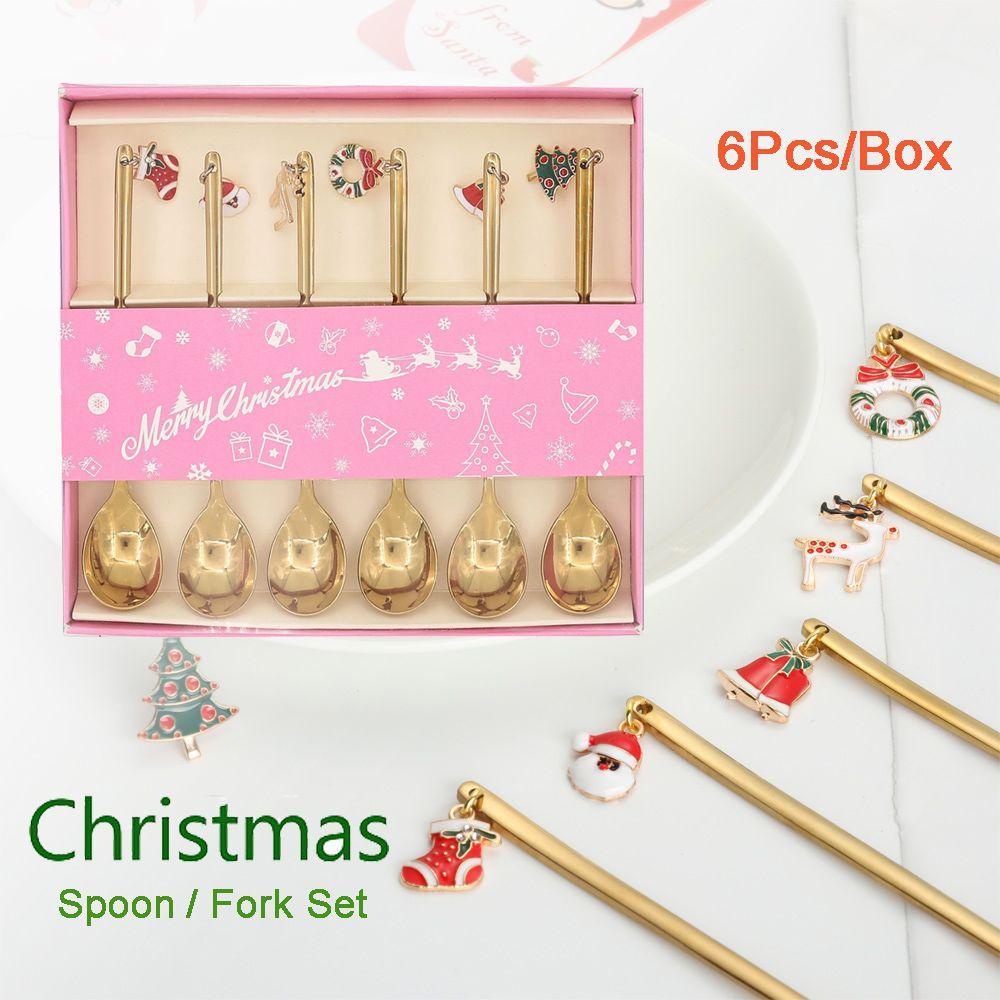LET Bộ 6 Muỗng Nĩa Thời Trang Dùng Làm Quà Giáng Sinh, Năm Mới