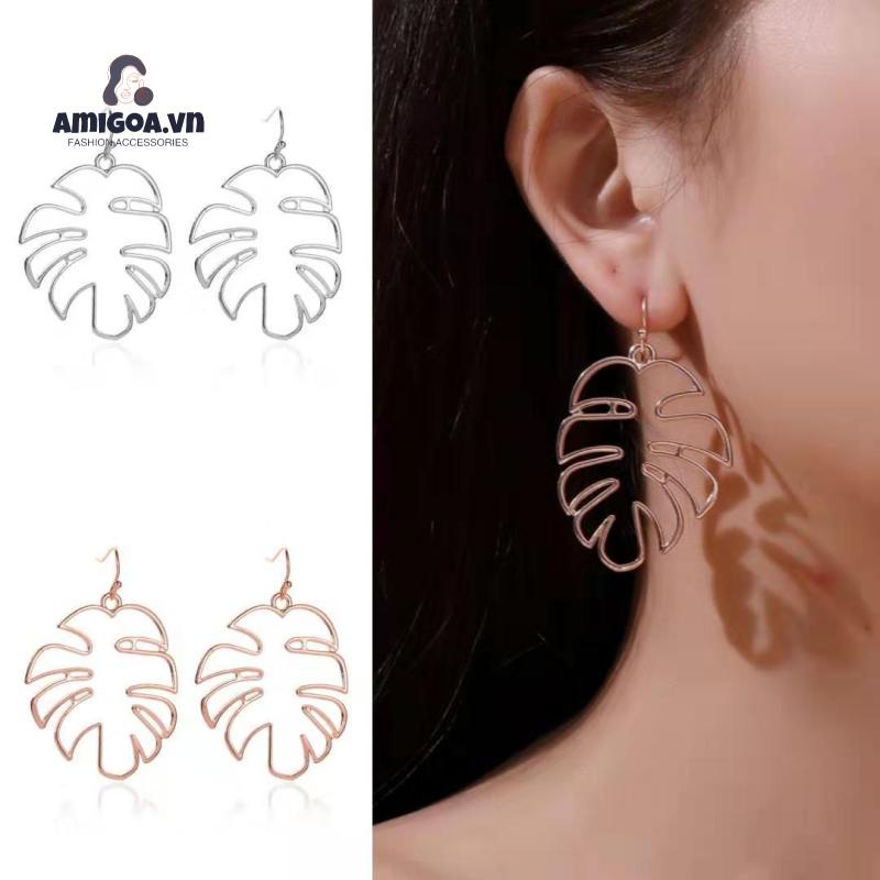 Khuyên Tai Lá Chuối Rỗng Đơn Giản Phong Cách Dân Tộc Cổ Điển