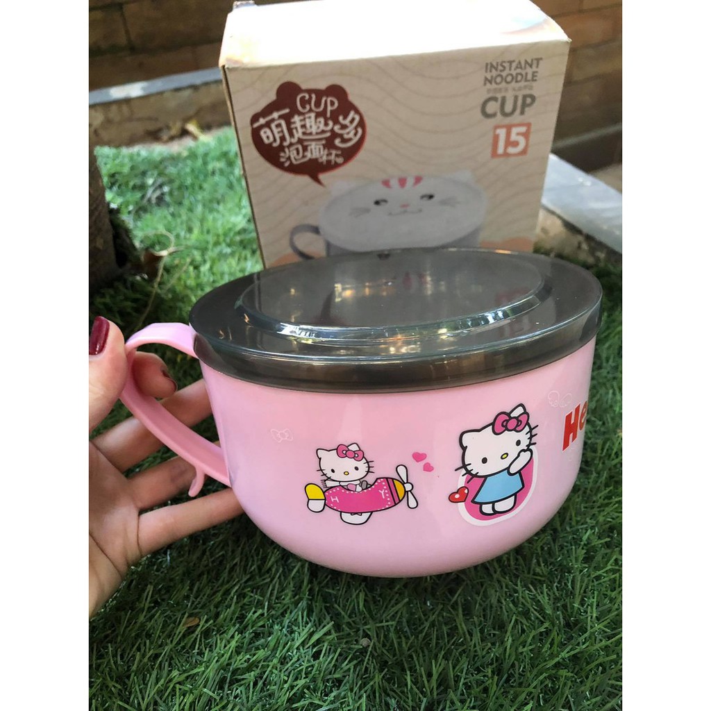 Bát ăn-Ly đựng cháo,mỳ thức ăn 2 lớp có nắp đậy chống nóng lõi inox 16cm | BigBuy360 - bigbuy360.vn
