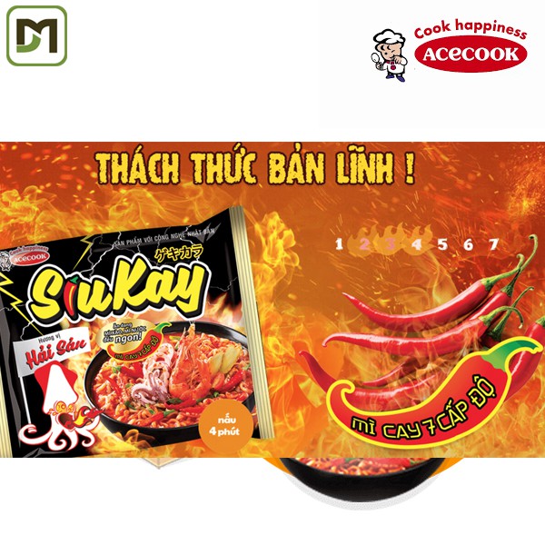 Freeship từ 99k - Thùng 24 gói x 128g Mì Cay SiuKay Hải Sản Siukay Bò Siukay Gà Siukay mix 3 vị - Hãng phân phối