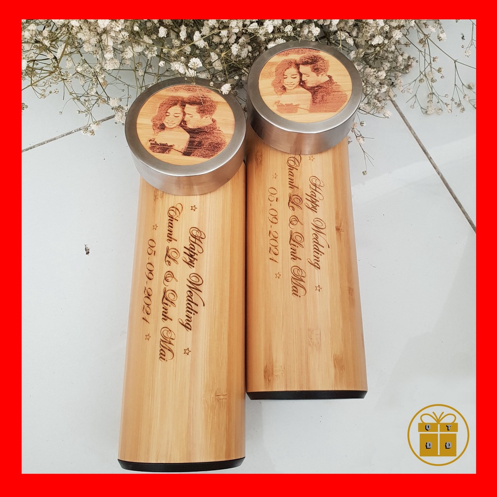 Bình Giữ Nhiệt Khắc Tên (Khắc Hình Và Chữ) - Bình Giữ Nhiệt Vỏ Tre Cao Cấp Quà Sinh Nhật, Quà Tặng Cho Nữ