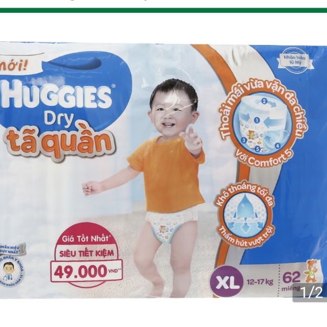 Tã quần Huggies XL 62 miếng. Mua 6 bịch tặng 1 con gấu bông