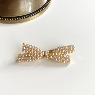Star Same Pearl Bow Hairpin Korean Bangs Clip Net Red Retro Duckbill Clip
