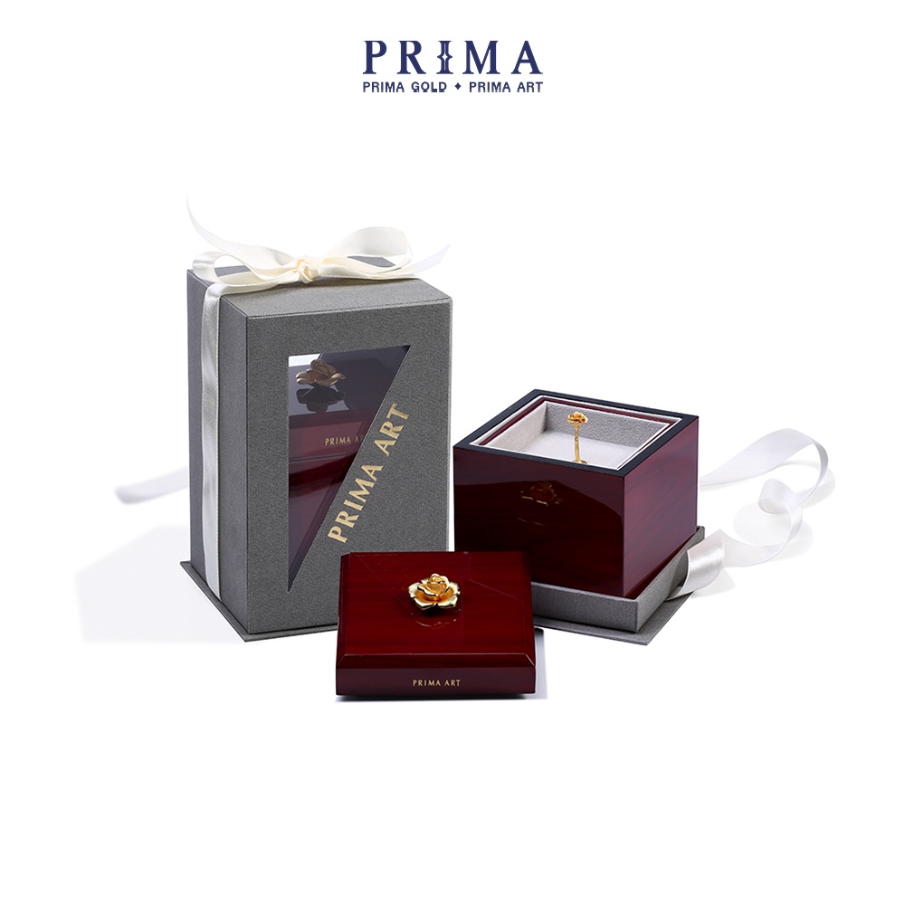 Hộp Đựng Trang Sức PRIMA  Vàng 24k - Sơn mài sang trọng - Màu nâu Gỗ - Size 9x9x10cm - 422D3156-01