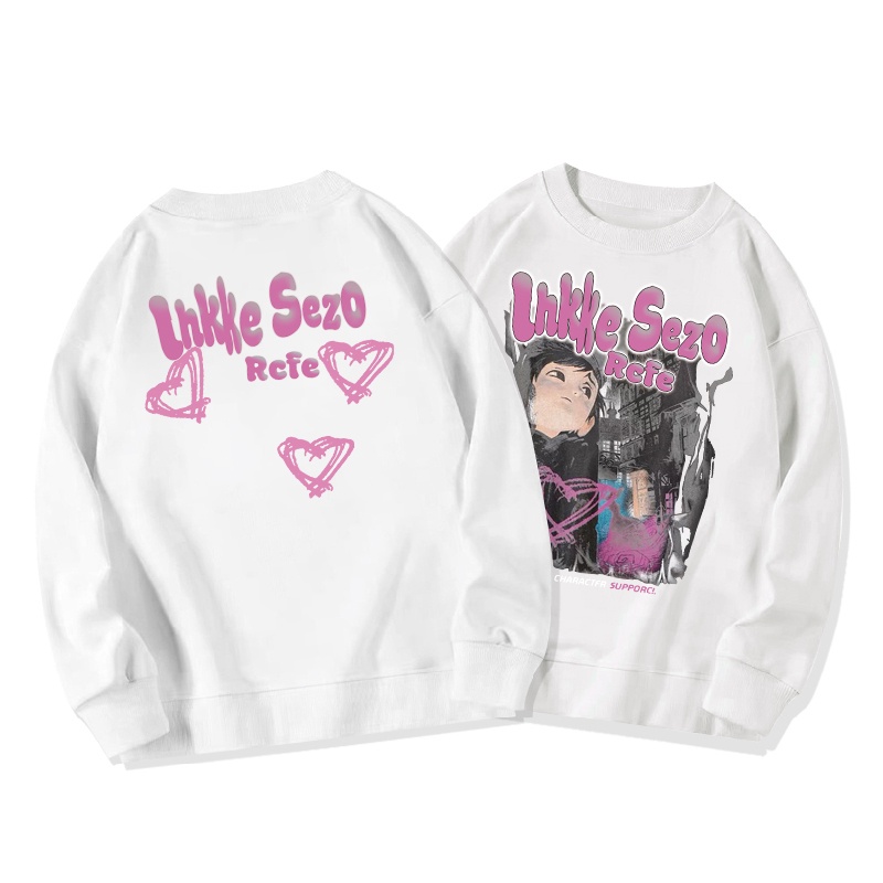 Áo sweater SELVZE cổ tròn dáng rộng in họa tiết phong cách Mỹ cổ điển thời trang cho nữ
