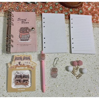 Sổ còng A6 bìa hồng gấu đeo khăn và bìa trắng gấu dâu tây dễ thương