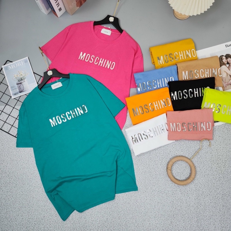 áo phông MOSCHINO dáng vừa-áo phông chữ nổi phản quang