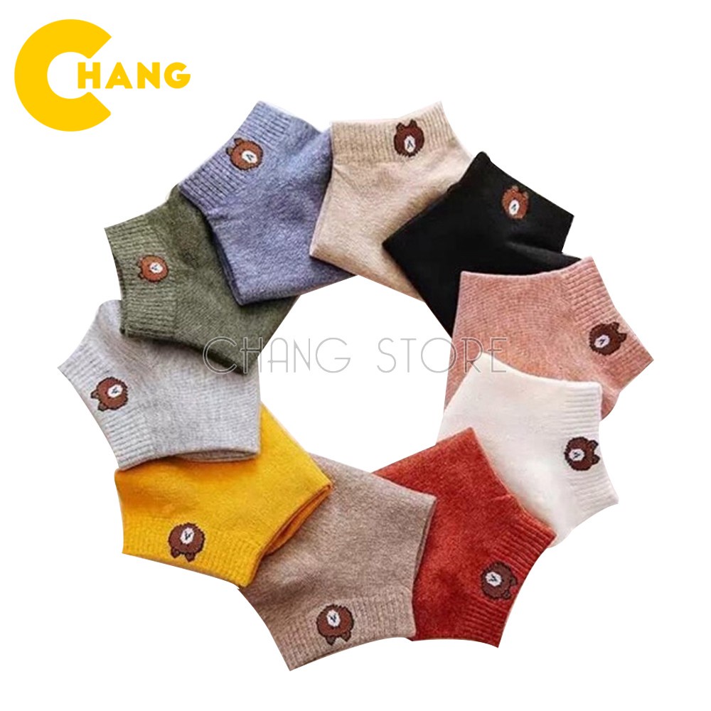 Combo 5 Đôi Tất Gấu Cổ Ngắn Nam/Nữ Vớ Tất Cổ Thấp Brown Phong Cách Vintage Hàn Quốc Siêu Cute