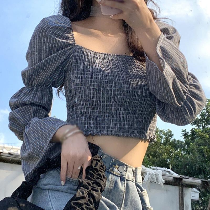 Áo kiểu nữ tay dài phối kẻ sọc phong cách thời trang trẻ trung cho phái nữ | BigBuy360 - bigbuy360.vn